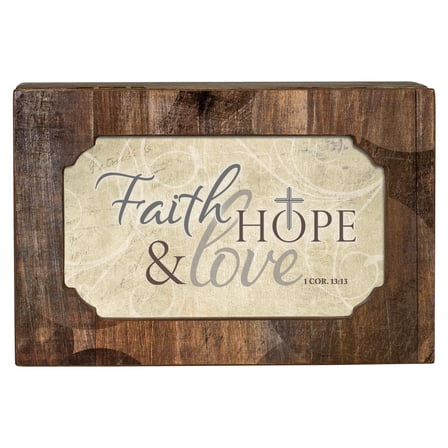 Faith Hope Love Deco Woodgrain Jewelry Music Box Plays What Friends Are For