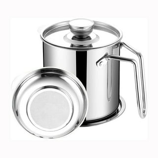 Uarter 1.2L Oil Storage Grease Strainer Food-grade Kitchen Grease Container Keeper Stainless Steel Oil Can with Lid and Fine Mesh Strainer, Suitable