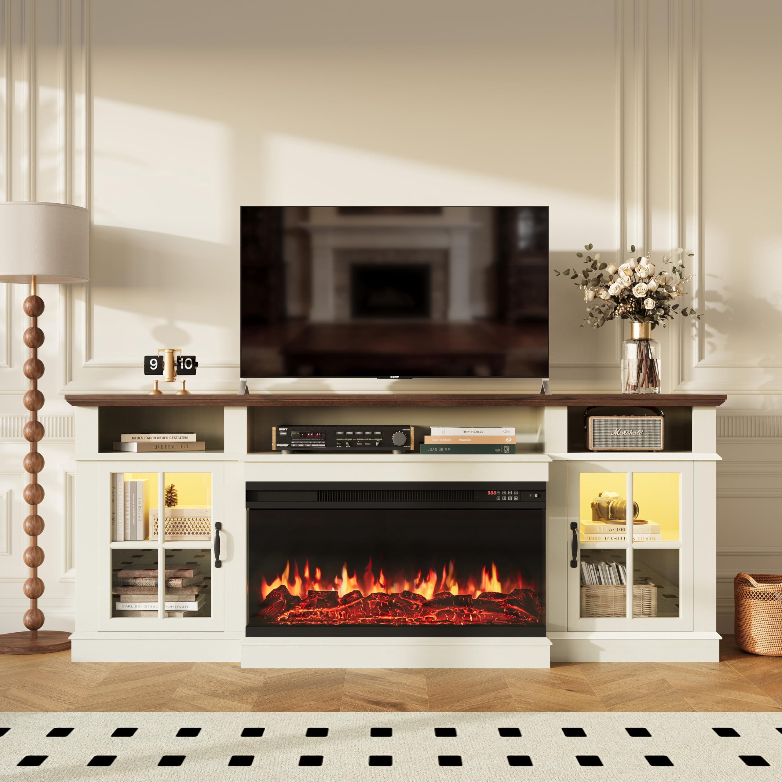 Sonegra 80" Fireplace TV Stand with Led Light, Entertainment Center for TVs up to 90", White