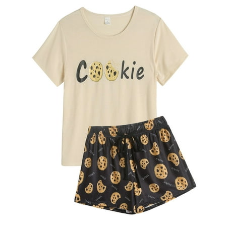 

MyFav Women s Cute Cartoon Print Tee and Shorts Pajama Set XS