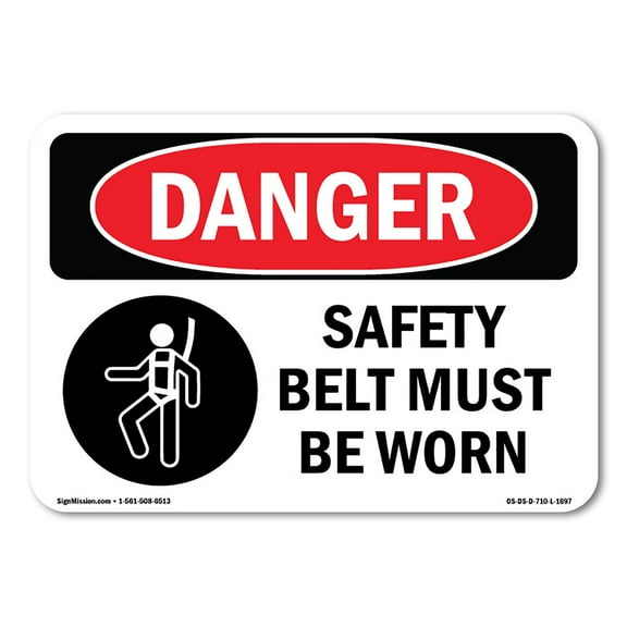OSHA Danger Sign - Safety Belt Must Be Worn | Decal | Protect Your Business, Construction Site, Warehouse & Shop Area |  Made in The USA