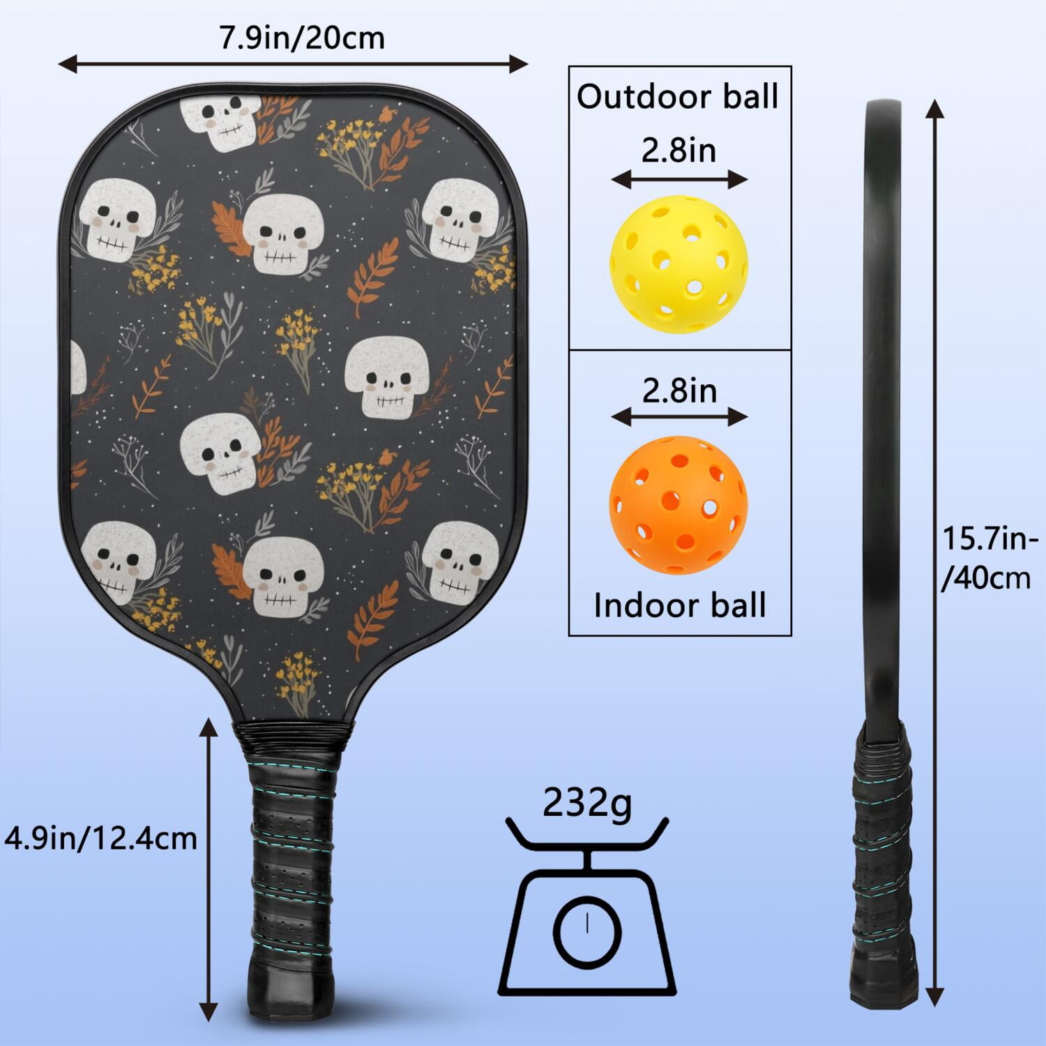 Pickleball Paddles Set Of 2, Fiberglass Surface, Horrible Theme, 4 Balls & Bag