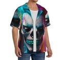 thumbnail image 2 of Yiaed Modern Abstract Colorful Skull A Print Mens Casual Wrinkle Free Shirts Short Sleeve Button Down Summer Stretch Dress Shirt-Medium, 2 of 5
