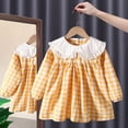 thumbnail image 1 of Ropa de primavera y verano para niñas, vestidos bonitos para niños, niñas pequeñas, vestido de cuello de solapa de lino y algodón a cuadros, falda de manga larga 80 (12-18M) Gao Jinjia LED, 1 of 2