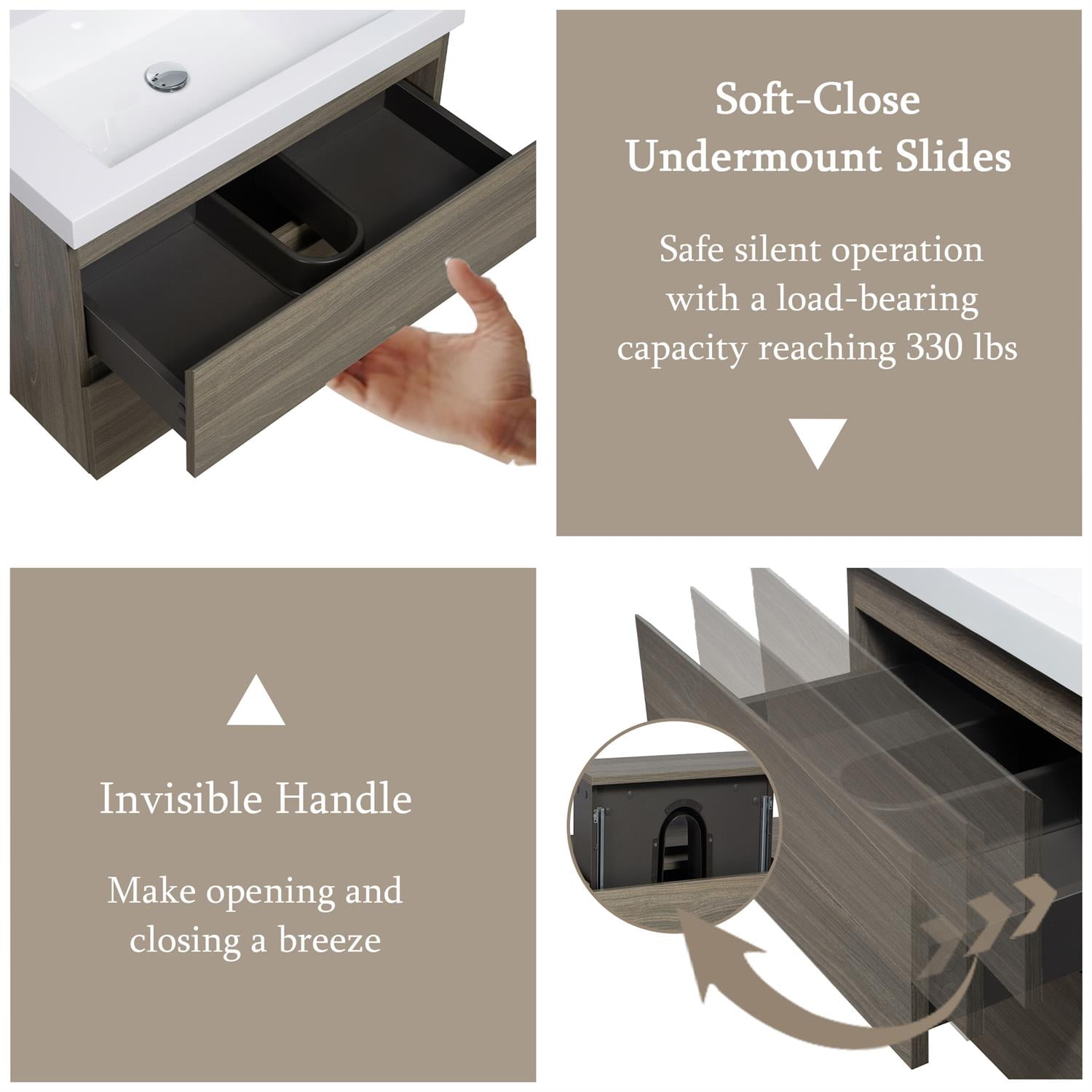 Demi Bonn 30" Floating Bathroom Vanity with Sink, Resin Top Basin and 2 Soft Close Drawers, Faucets and Drains Not Included, Gray