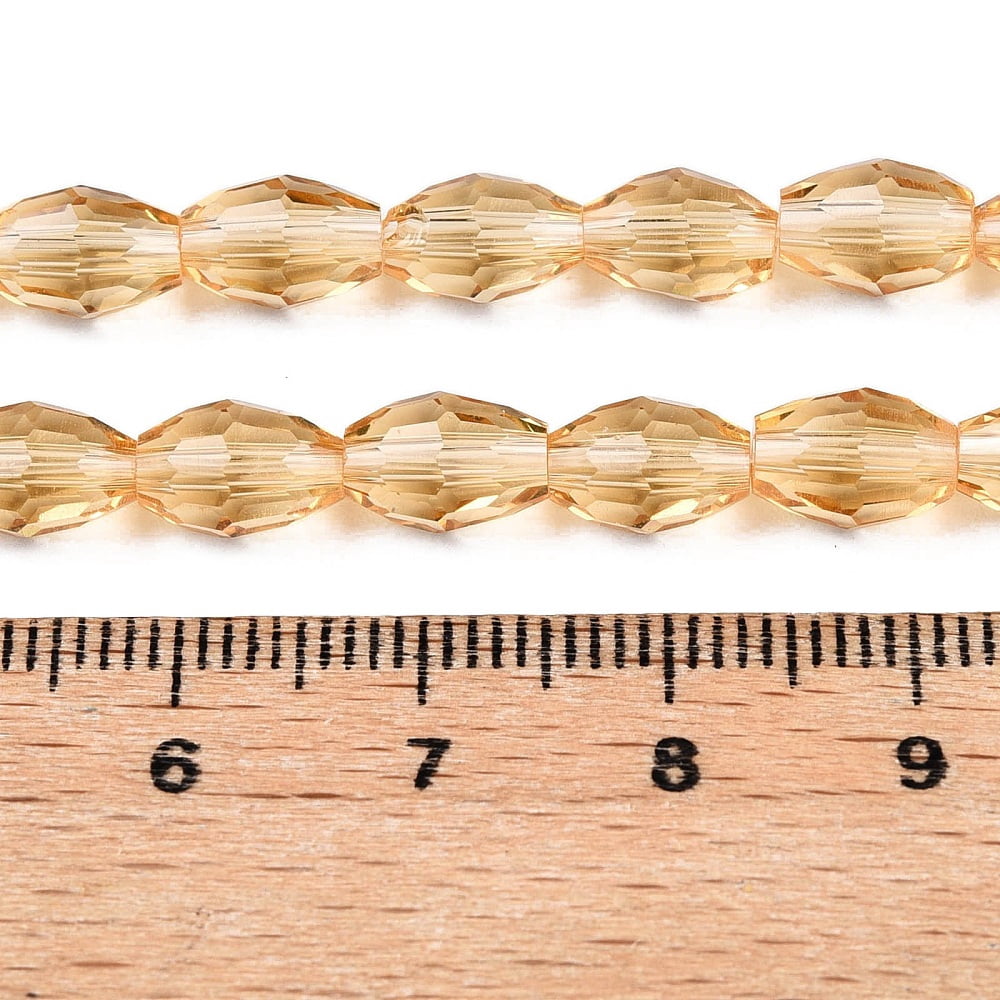 Transparent Glass Beads Strands Faceted Oval Goldenrod 8x5.5mm Hole: 1mm about 70pcs/strand 22.2~22.64''(55.5~57.5cm)