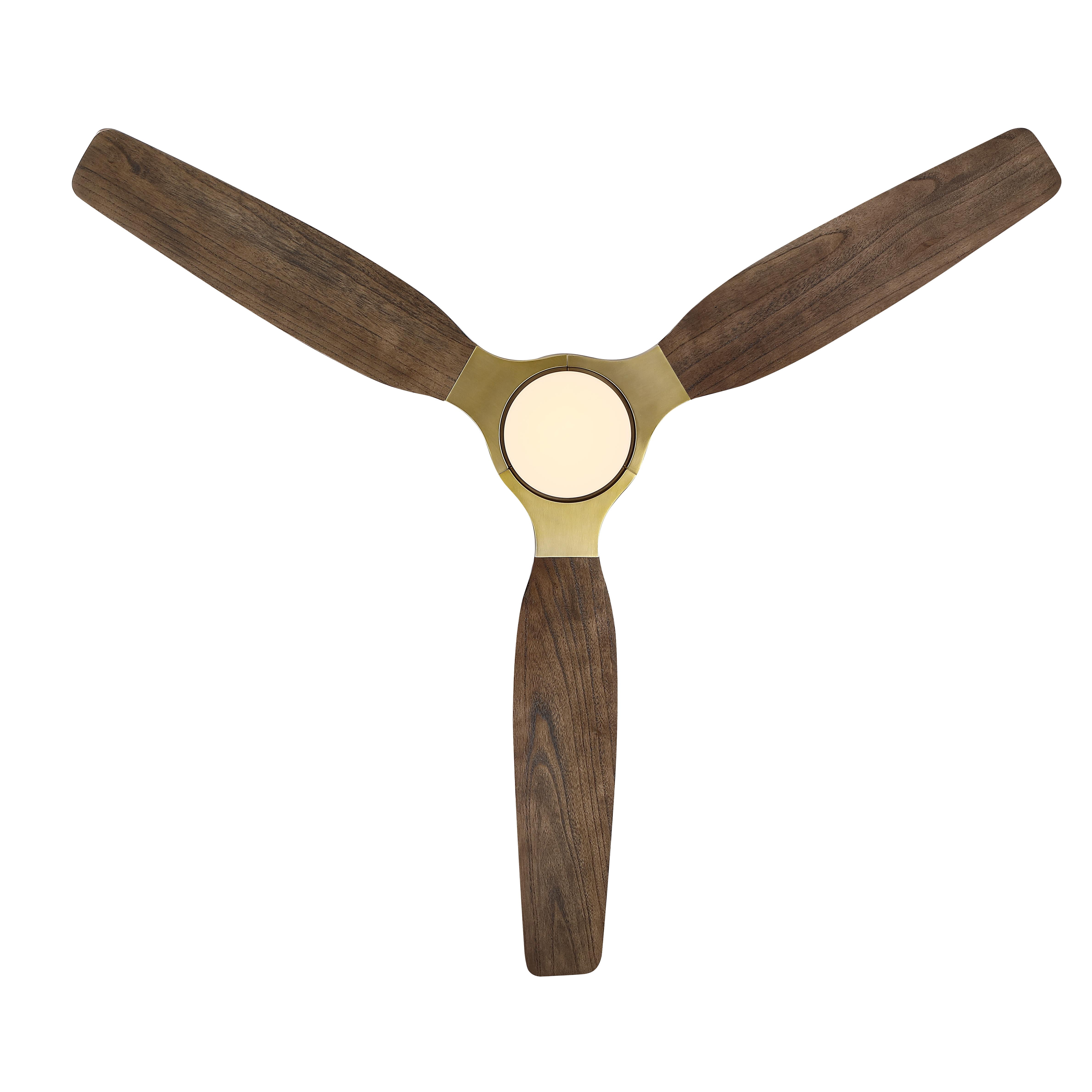 Parrot Uncle Modern 56" Brass Solid Wood Propeller LED Ceiling Fan with Remote Control, DC Motor, Living Room Ceiling Fan