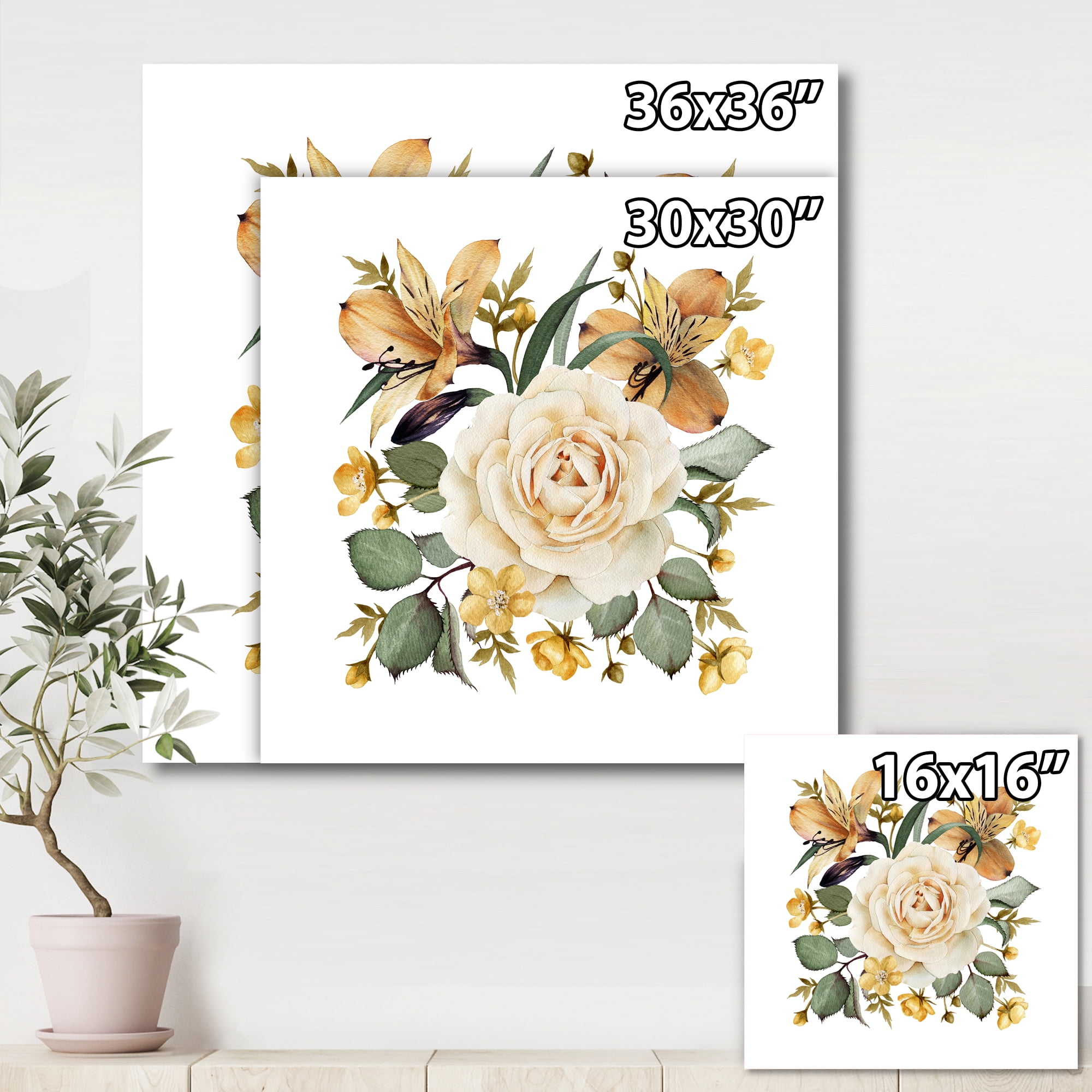 Designart ' Ancient White Rose ' Traditional Canvas Wall Art Print