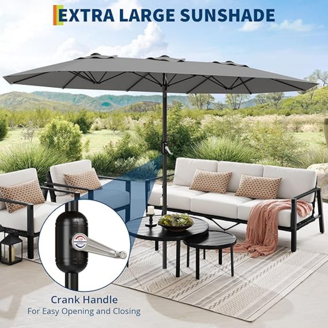 13FT Outdoor Umbrellas for Patio, Double-Sided Rectangular Patio Umbrella Market Umbrella with Base Waterproof and Windproof Fade Resistant Canopy for Deck Pool Garden Backyard