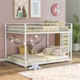 thumbnail image 2 of Full over Full Bunk Beds, Heavy Duty Metal Bed Frame with Built-in Ladder, Space Saving Low Bunk Bed for Kids Teens, White, 2 of 7