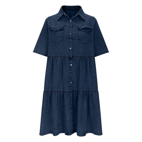 Youyipin Womens Dresses Women'S Distressed Denim Dress Casual Shirt Loose Short Sleeve Single Breasted Dress Summer Dresses For Women 2025