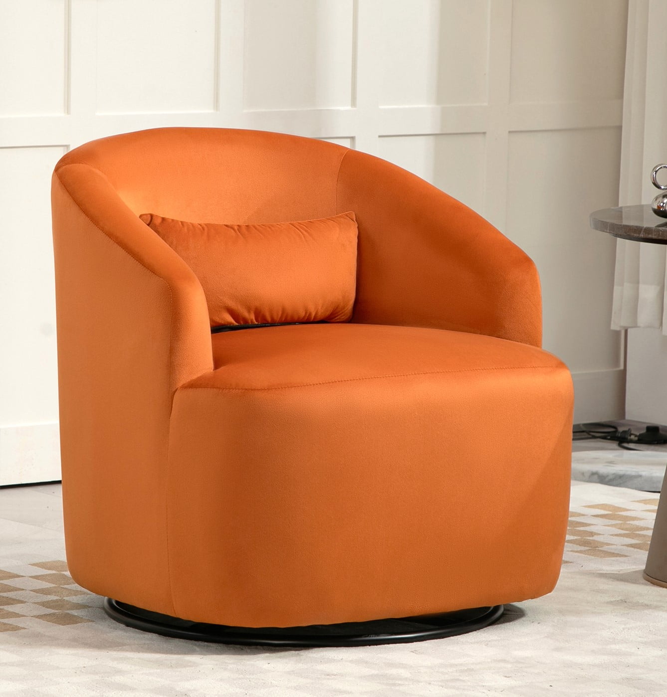 US Pride Furniture Accent Chair with Barrel-shaped Design and 360 Degree Swivel Feature Red Orange