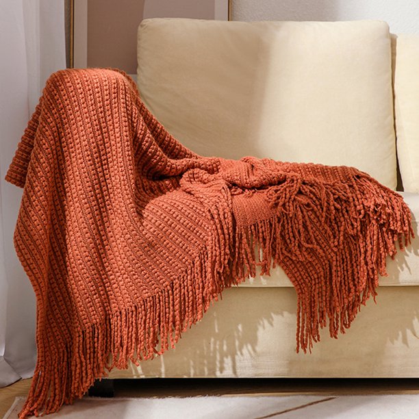 Acogedora manta de punto de chenilla, manta y manta ligera de estilo rural pequeño para otoño, mujer, silla, sofá, decoración del hogar
