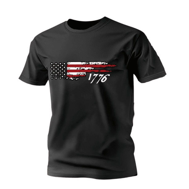 Men's 1776 Flag Graphic Print Tshirt, Casual Streetwear Cotton Top