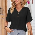 thumbnail image 5 of Summer Saving Wycnly Womens Blouses and Tops Dressy Casual Button up Hollowed Going out Comfy Lightweight Tshirts Summer Solid V-Neck Short Sleeve Cute Tees Tops Black XL, 5 of 7
