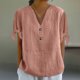 thumbnail image 1 of mfyjkho Tops Para Mujer, Camiseta Holgada De Manga Corta Con Cuello En V Y Botones Para Mujer, Estilo Informal Y Moderno. Tops Y Blusas Para Mujer Xxl, 1 of 5