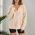 thumbnail image 4 of Ribbed Hoodies for Women Fall Winter Long Sleeve Button Side Slit Plain Hooded Sweatshirt Pullover Tops, 4 of 6