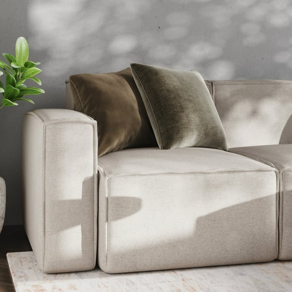 EMMA OLIVER Modern Fabric Polyester Hardwood Engineered Wood Foam Storage Armchair, Cream