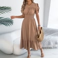thumbnail image 4 of Staron Summer Dresses for Women Casual Solid Color Belted Waist Round Neck Short Sleeve Mid-Length Loose Fit Relaxed Lounge Dress, Khaki XL, 4 of 7