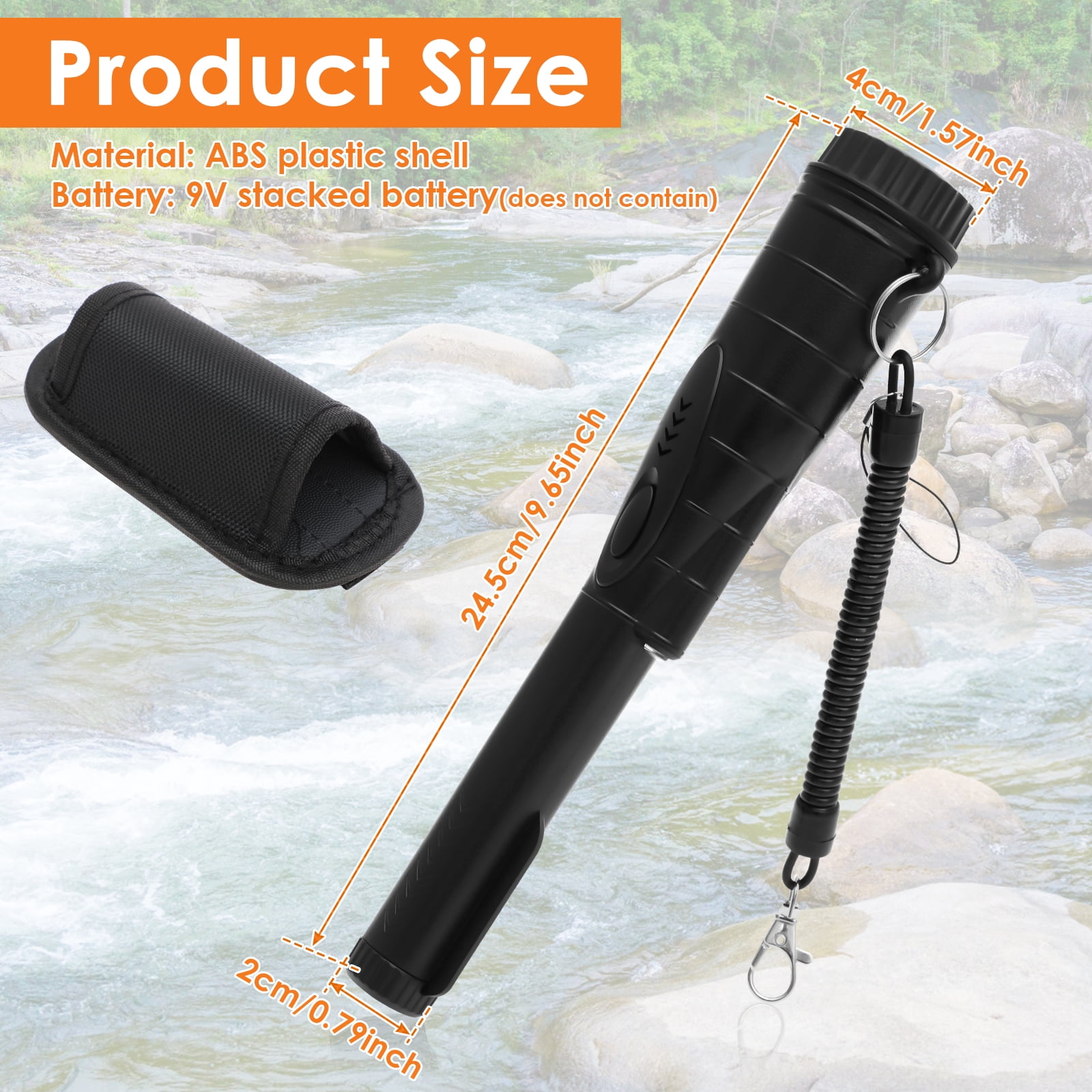 Grusce Waterproof Metal Detector with Hanging Storage Bag 360° Detection Handheld Pin Pointer Wand for Outdoor Beach Treasure