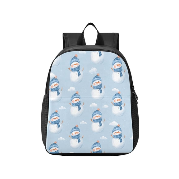Toddler Backpack Blue Scarf Snowmen Waterproof Lightweight Backpack Casual Mini Daypack for Daycare & Travel