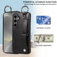 thumbnail image 4 of ShellTech for Ring Holder Samsung Galaxy S23 FE Case , Shockproof Leather Hand Strap Kickstand Card Slot Case TPU Back Cover for Galaxy S23 FE,Black, 4 of 9