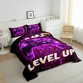 thumbnail image 3 of Feelyou 3D Neon Gamepad Queen Comforter Set for Boy, Dreamy Purple Square Abstract Bedding Sets, Game Level Up Reversible Bedding Comforter Set, Lightweight Room Decor, 3pcs, 3 of 8