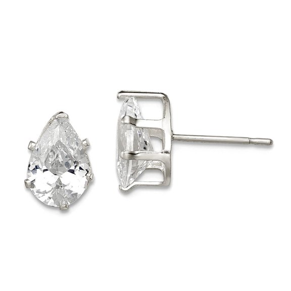 925 Sterling Silver Snap setting Post 9x6 Pear Cubic Zirconia Stud Earrings 9x6mm Wide Stud Earring for Women