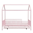 thumbnail image 6 of EUROCO Metal Full Size Low House Bed with Roof and Trundle for Kids, Pink, 6 of 15