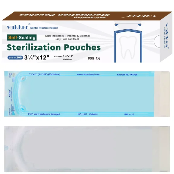 Vakker 3.25" x 12" 200pc Dental Self Sealing Sterilization Pouches Autoclave Sterilizer Bag VKSP06