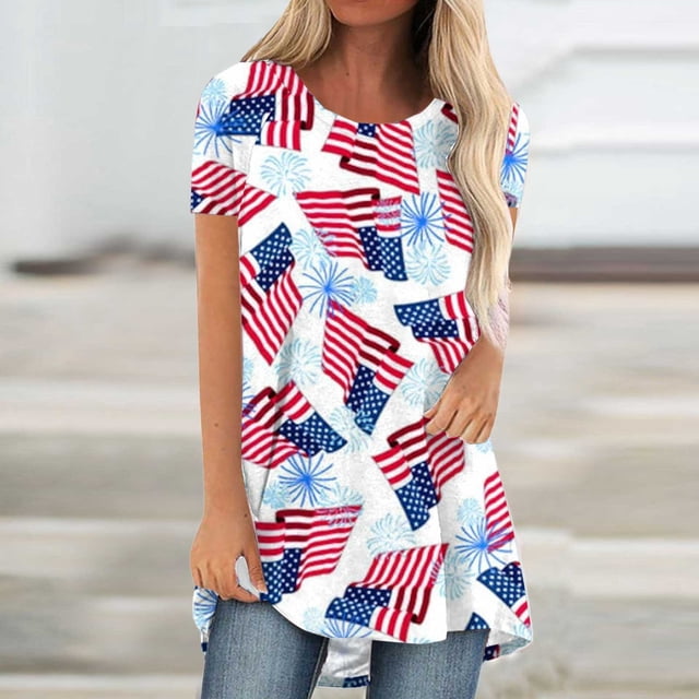 Fiudx Liquidación de Ofertas Flash Moda Mujer Casual Cuello Redondo Impresión Blusa Manga Corta Camiseta Verano Tops
