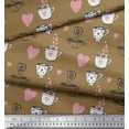 thumbnail image 3 of Soimoi Brown Velvet Fabric Heart & Cups Kitchen Print Fabric by the Yard 58 Inch Wide, 3 of 3