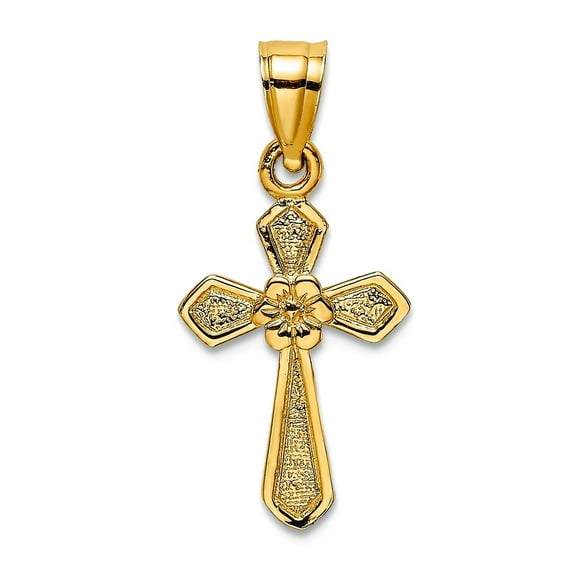 14k Yellow Gold Polished Small Religious Faith Cross With Flower Pendant Necklace 22x10mm Wide Pendant for Women