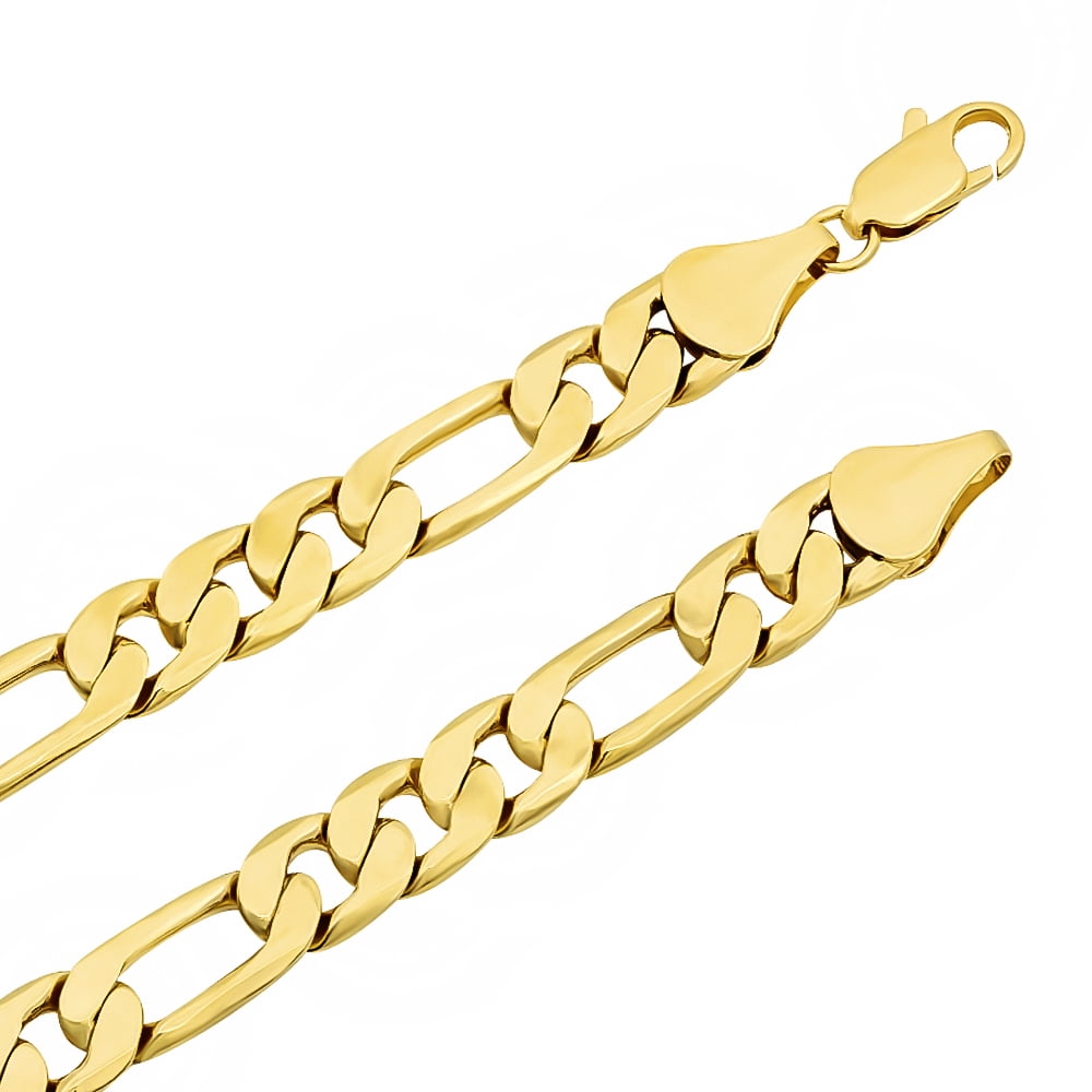 Men's 9.5mm Large 14k Yellow Gold Plated Flat Figaro Chain Necklace, 30 inches