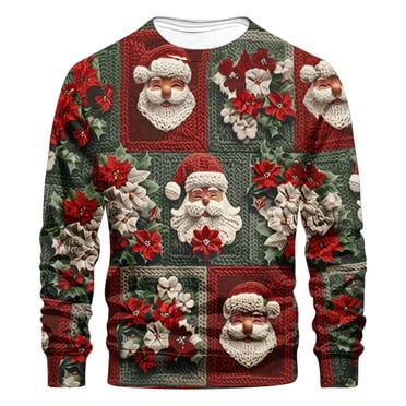 Weiqiqre Men's Round Neck Shirt Fashion Ugly Christmas Sweaters for Men Holiday T-shirt Pullover Warm Stretchy Soft Breathable