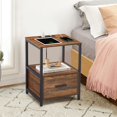 thumbnail image 2 of VECELO Table de Chevet avec Station de Charge et Tiroir, Table d'Appoint Moderne avec Rangement Ouvert pour Chambre Salon Bureau, Marron, 2 of 7