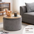 thumbnail image 2 of Dovov Round Ottoman with Storage and Reversible Tray, 25" Upholstered Footrest Coffee Table Button Tufted Storage Ottoman Foot Stool, Gray, 2 of 10
