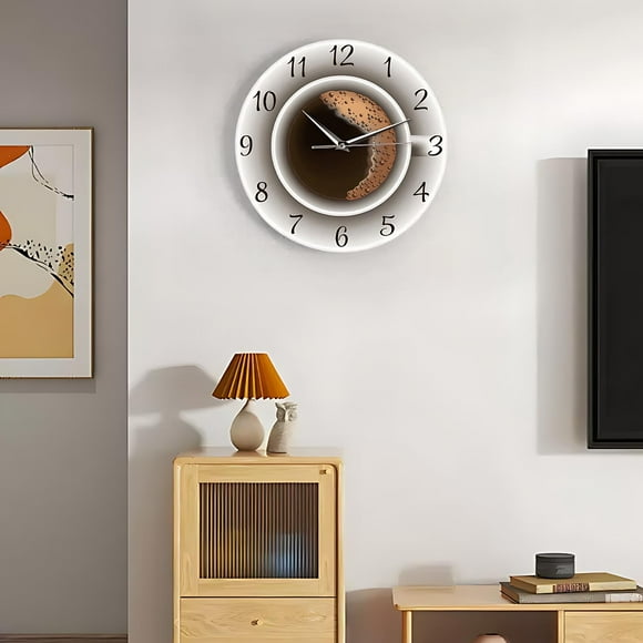 EGNMCR Coffee Cup Wall Clock European And Americans Garden Clock Quiet Wooden Cafes Home Decoration Wall Clock Coffee cup wall clock