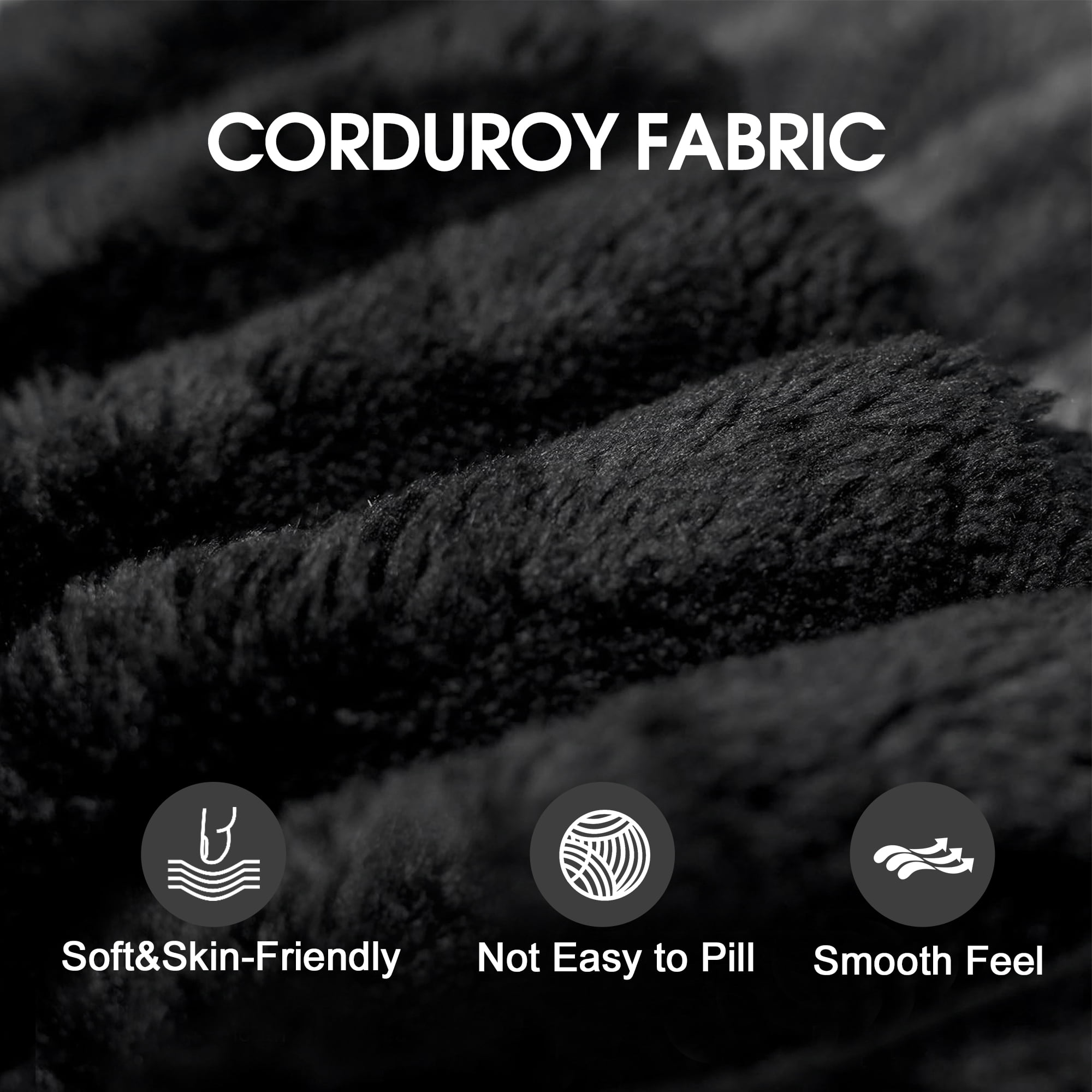 MAYEERTY Cloud Sofa Black Corduroy Deep Seat Double-Layer Removable Cushion No Assembly Multi-Rooms