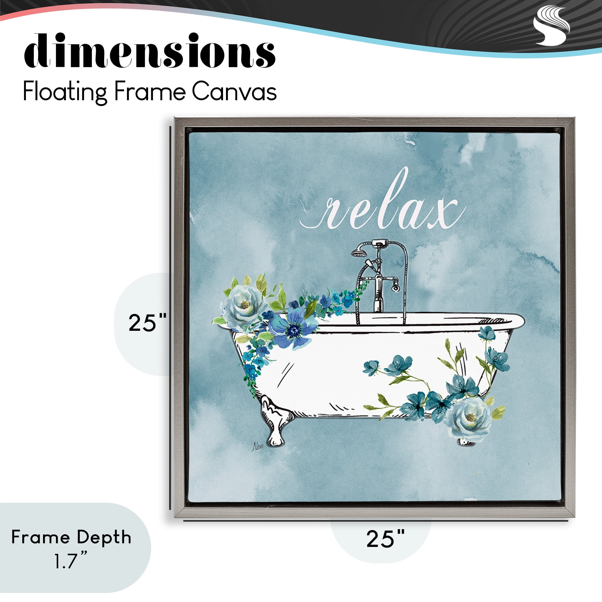 Stupell Industries Floral Bathroom Rules Relax Gray Framed Floater Canvas Wall Art, design by Nan