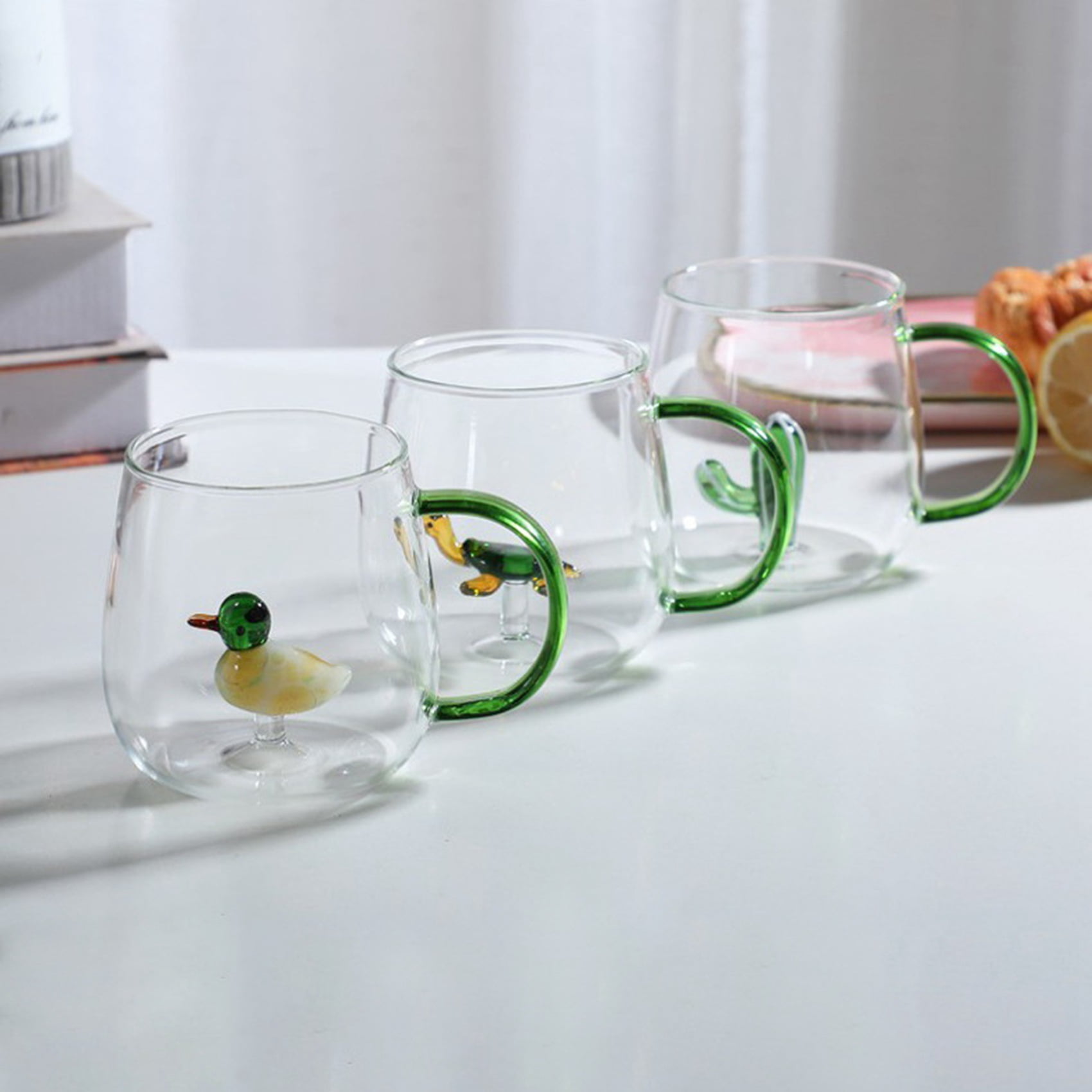Creative Cute Glass Glass Clean Transparent Cup for Milk Juice Water Tea Coffee 350ml /11.8 fl.oz, Size: One size, Cartoon B