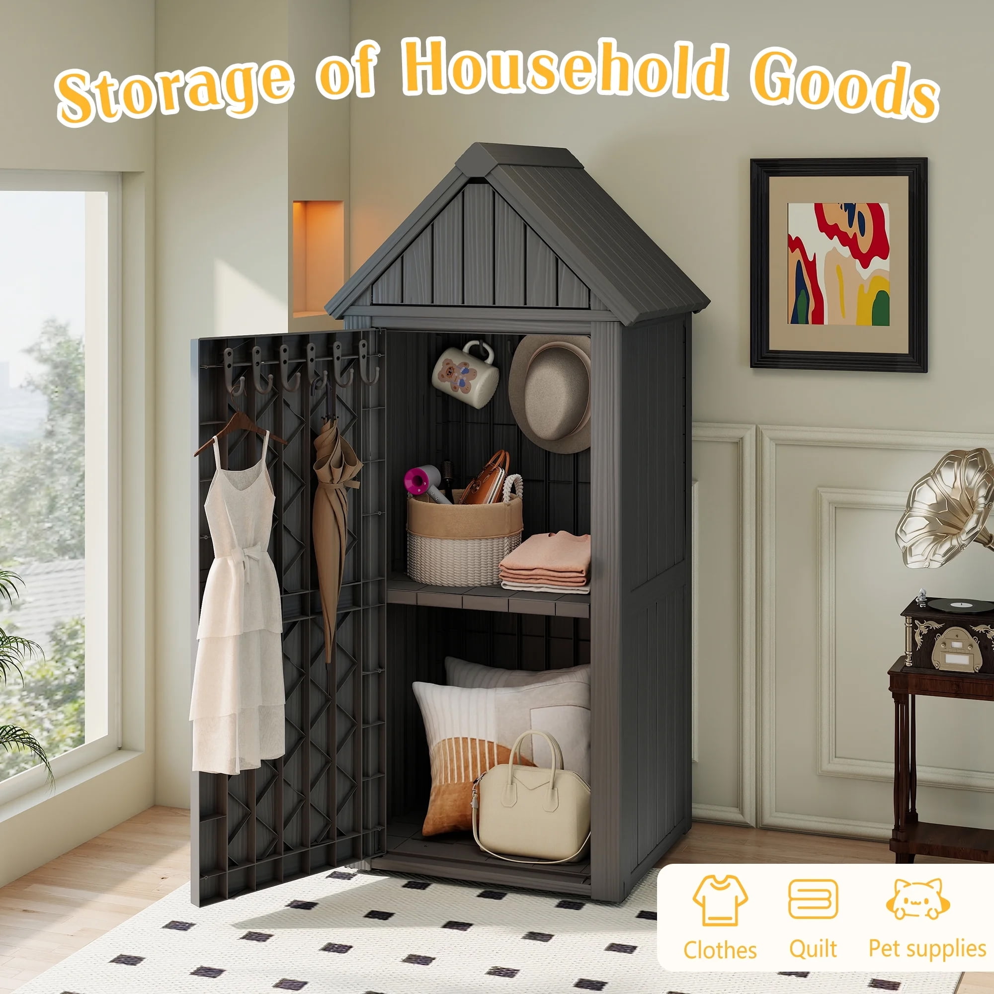 Outdoor Storage Shed, Waterproof Resin Garden Tool Shed, Heavy-Duty Weather-Resistant Cabinet for Patio, Backyard, or Garage