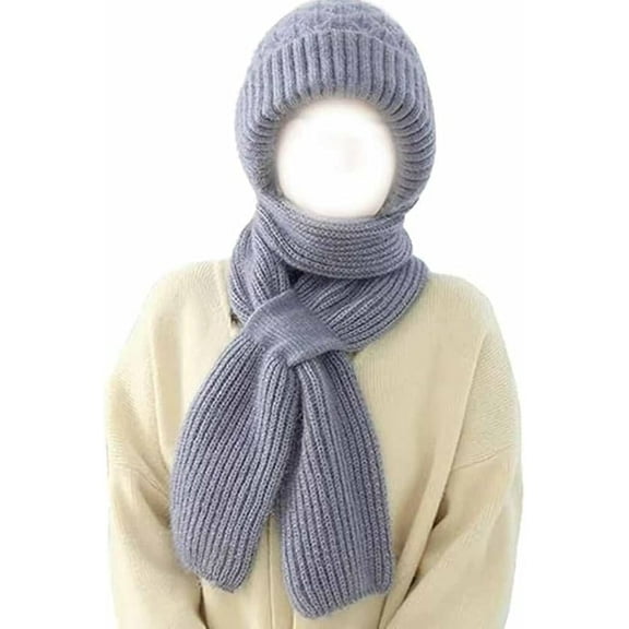 Winter Versatile Knitted Hooded Scarf for Women 2-in-1 Stretchy Soft Thick Winter Hat Windproof Warm Scarfs Cap