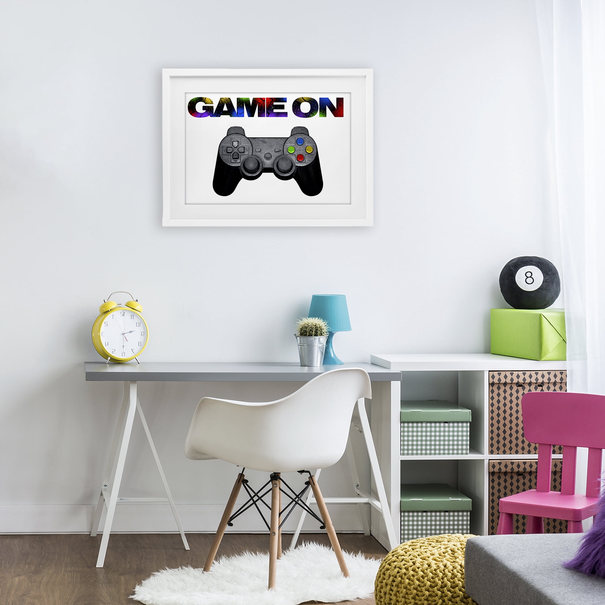 Stupell Industries Controller Game On Splatter White Framed Print Under Glass, design by Marcus Prime