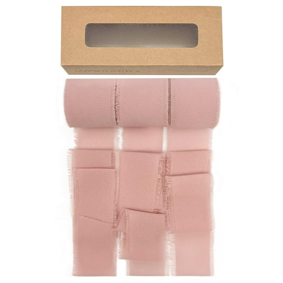 Wrapables Fringe Chiffon Ribbons, 1.5 Inch x 21 Yd Frayed Edges Chiffon Ribbons for Wedding Invitations, Bridal Bouquet, Gift Wrapping, DIY Arts & Crafts (Set of 3), Dusty Rose
