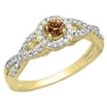 thumbnail image 1 of 0.50 Carat (ctw) 18K Yellow Gold Round Champagne & White Diamond Ladies Swirl Split Shank Bridal Halo Style Engagement R, 1 of 1