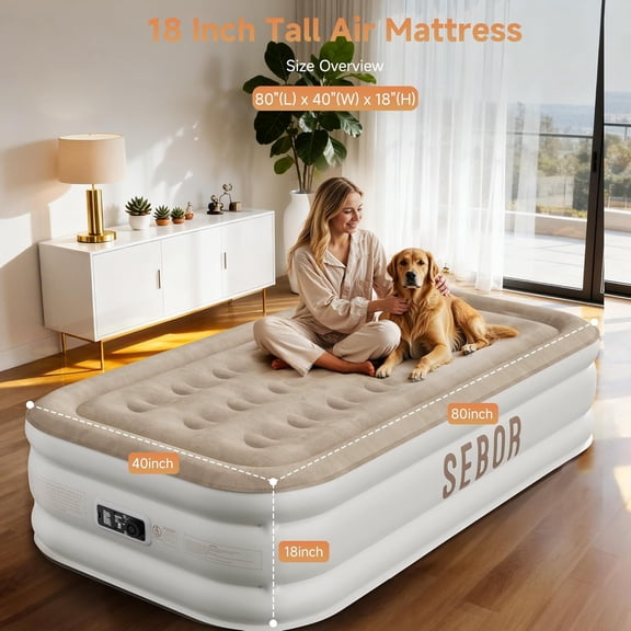 Twin XL Mattress with Built-in Pump, -Inflating Portable Bed for Camping and Guests