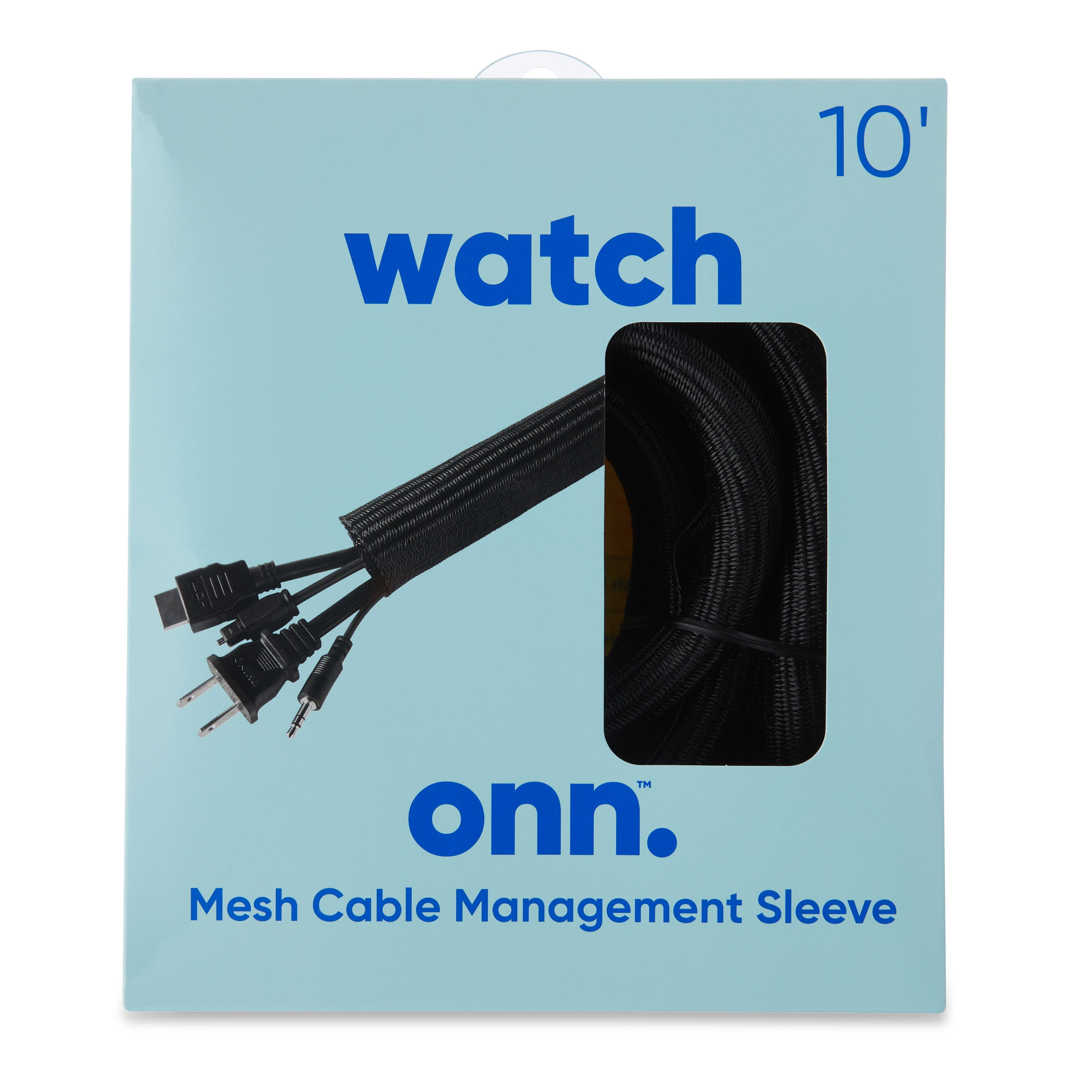 onn. 10' Mesh Cable Management Sleeve, Black
