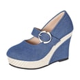 thumbnail image 3 of oqasdz Womens Casual Shoes Solid Color Denim Heel Shoes Round Toe Buckle Design Versatile All Season Work Business Fashion Sneakers Outdoor Summer, 3 of 7