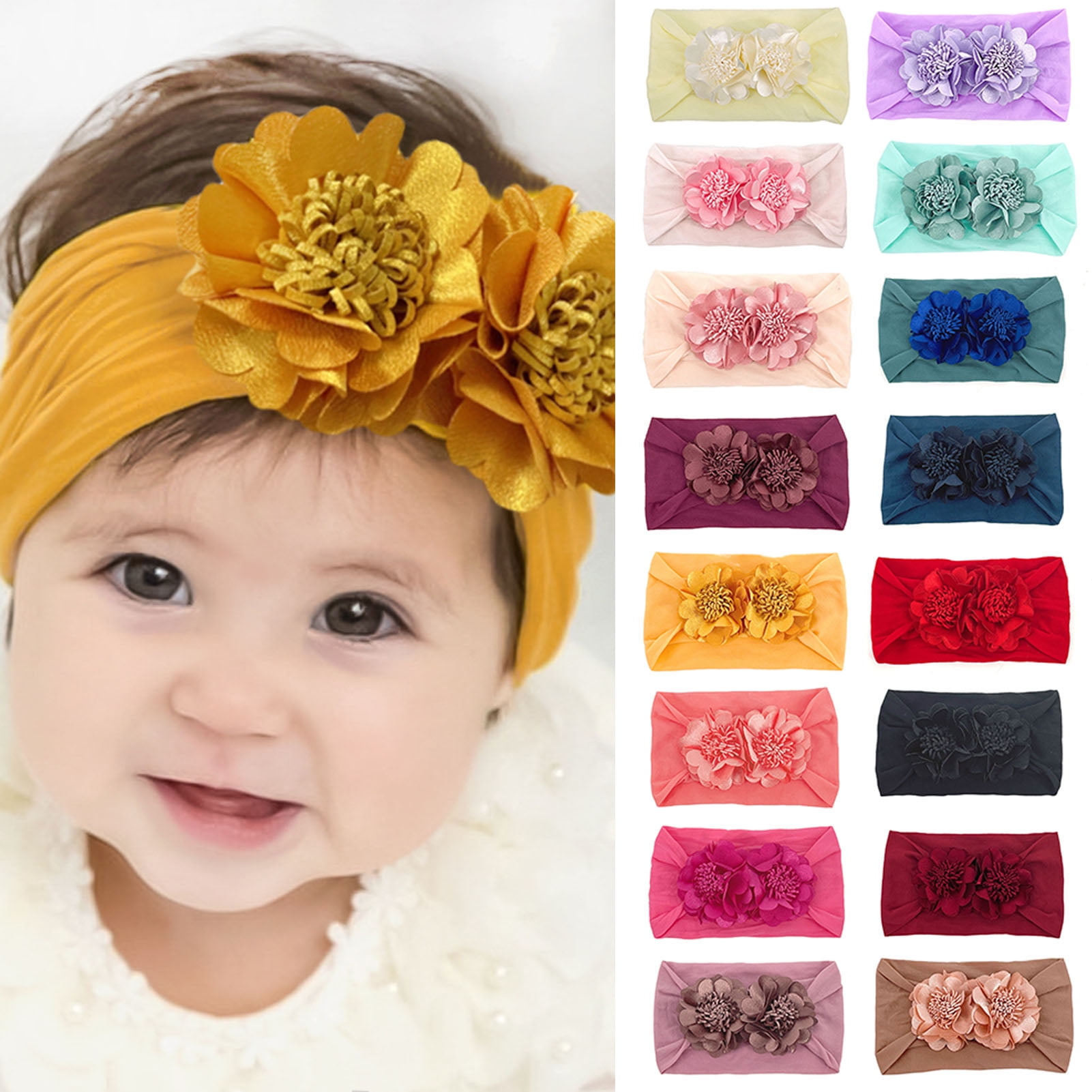 harmtty Baby Headband Two Big Flowers Seamless Soft Headdress Newborn